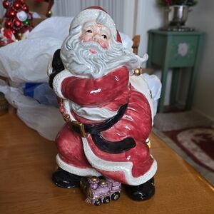 Fitz and Floyd Santa with Train Figurine - Red, White, and Black